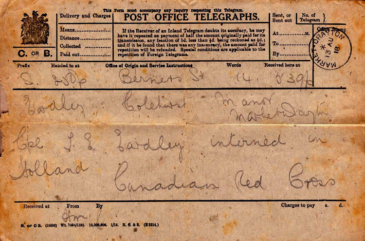Eardley, Thomas Ernest - Telegrams | Canadian Letters