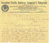 Canadian Pacific Railway
Company's Telegraph
Regarding the seriousness
of Broome's gunshot wounds