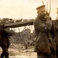 Photo Album, page 03: German prisoners carrying British wounded, Mametz Village, France. 