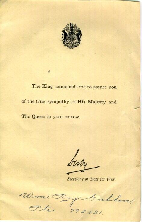 Condolences from 
His Majesty the King and Queen