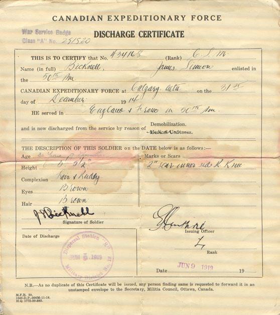 Discharge certificate