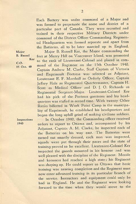 Regimental History, pg 2