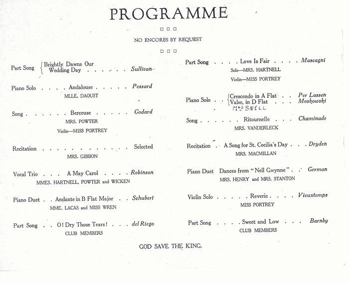 Concert Program, March 9, 1917, inside.