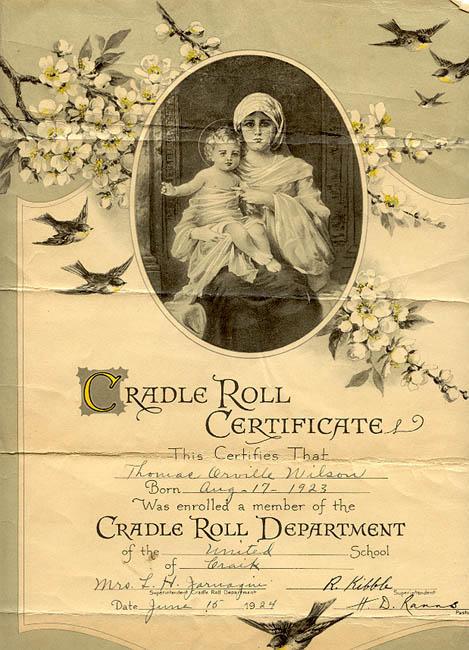 Cradle Roll Certificate