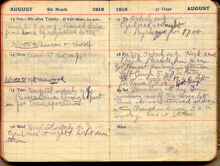 August 1916 Wilson diary, page 114/115.