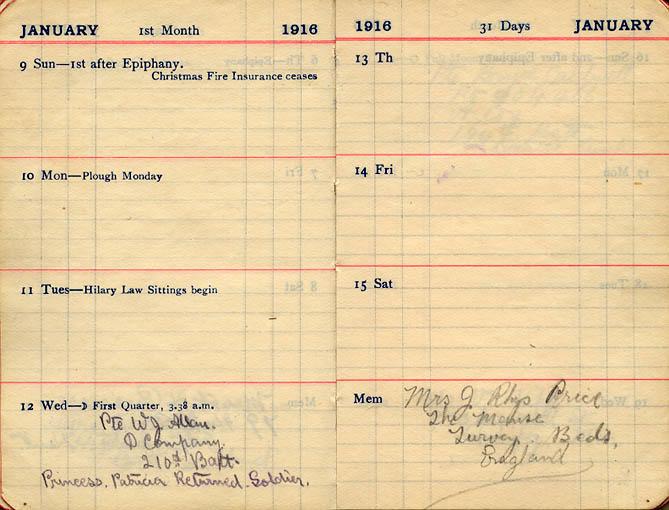 January 1916 Wilson diary, page 72/73.