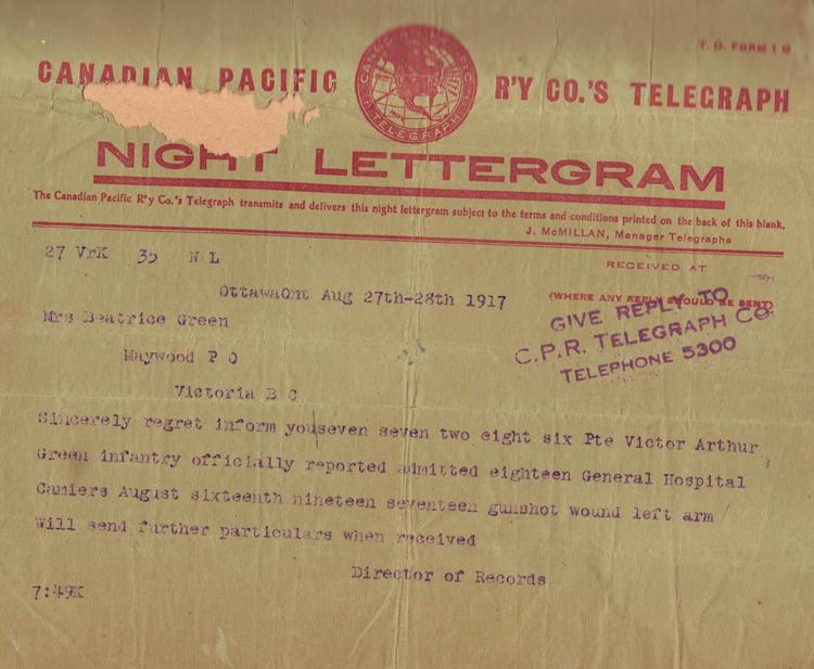 Telegram, August 27, 1917