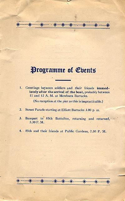 Home-Coming Programme
Of the 85th Battalion
June 9, 1919
Page 2