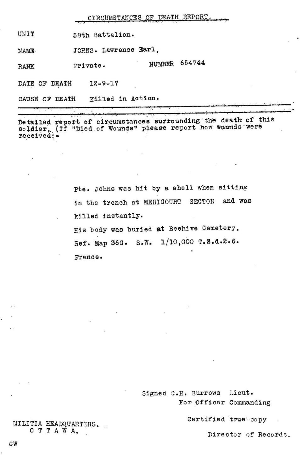 Death Report for Lawrence Earl Johns