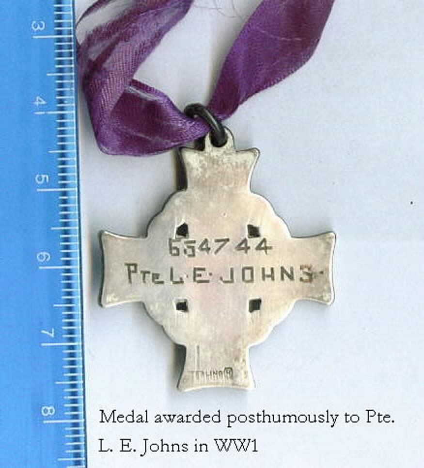 Medal Awarded Posthumously to Lawrence Earl Johns (back)