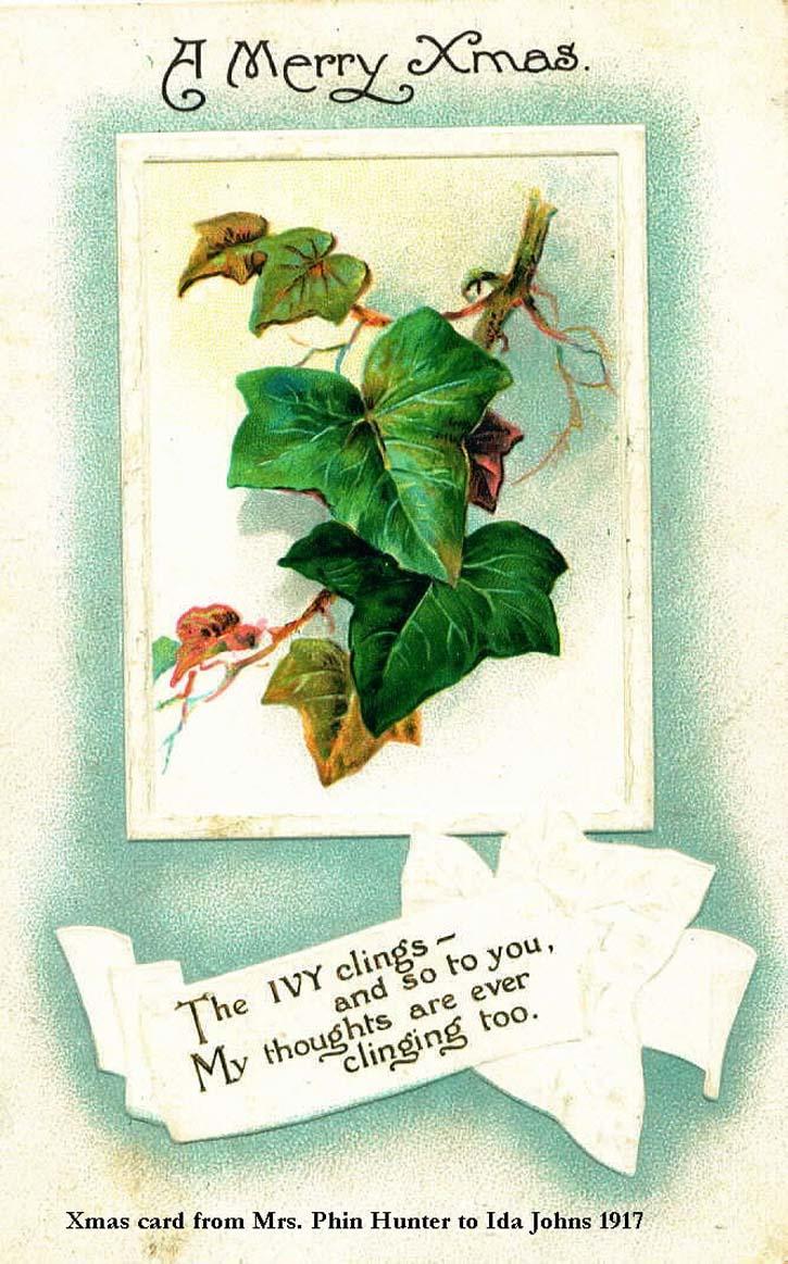 Postcard to Ida Johns from Mrs. Phin Hunter (front)
