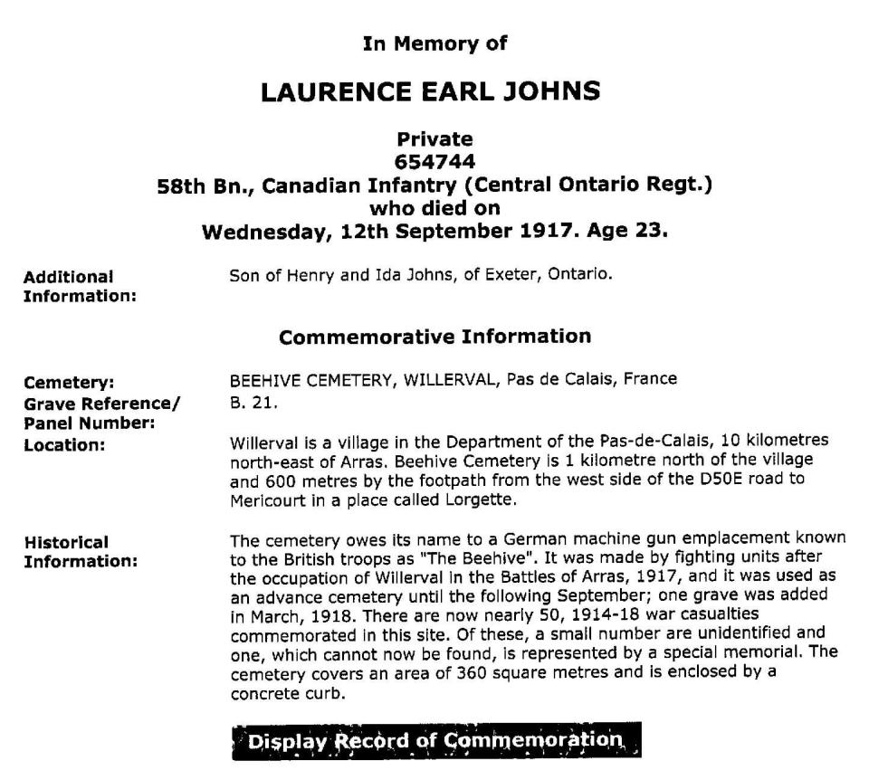 Lawrence Earl Johns Commemoration