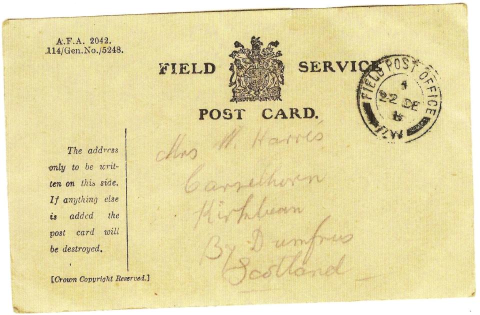 Field Service Card, front.