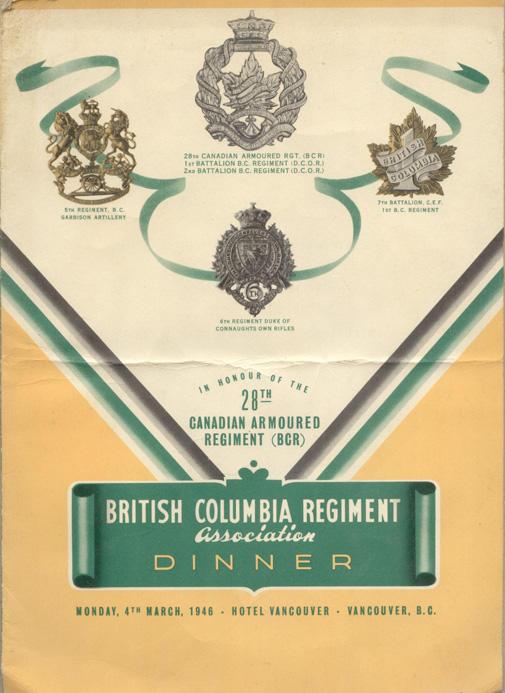 Programme - 28th Canadian Armoured Regiment - B.C. Regiment Association Dinner, 1946