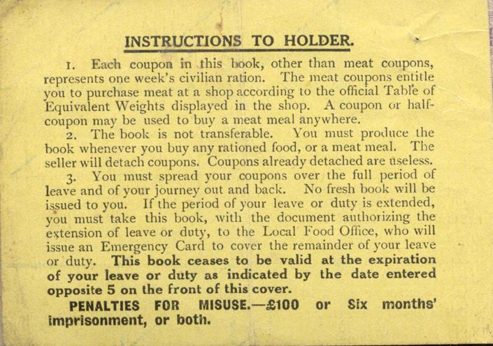 Ration Book
November 11-25, 1918
Inside Cover