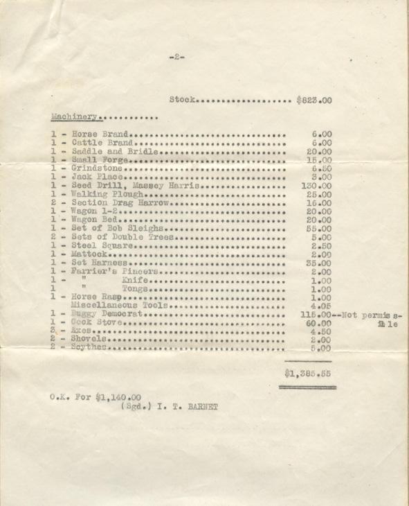 #2 Soldiers Settlement Board 
Appraisal
April 16, 1920