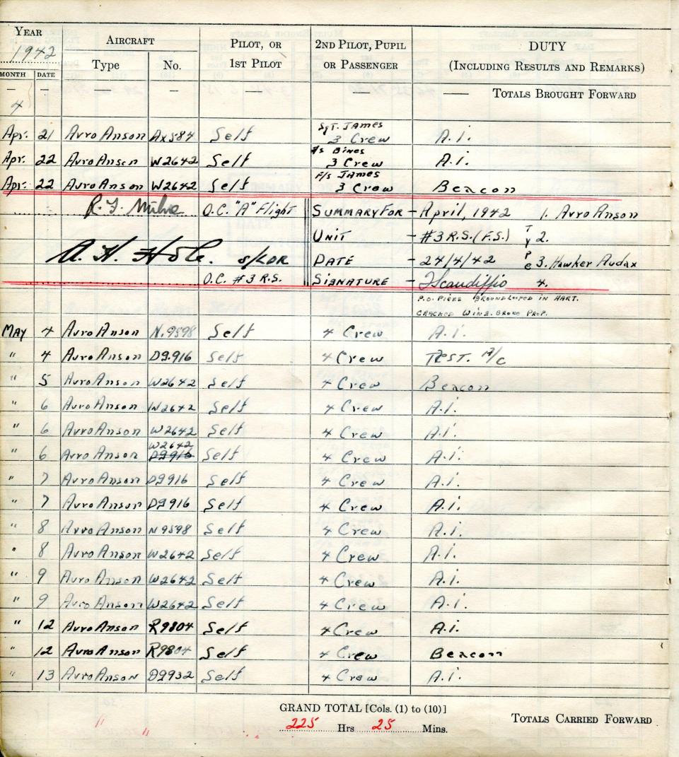 Francis Scandiffio, Pilot Logbook, p.28