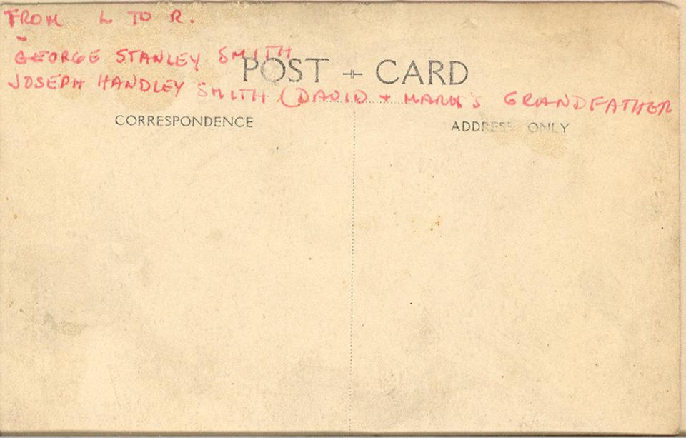 Back of post card featuring Joseph Handley Smith and his brother.