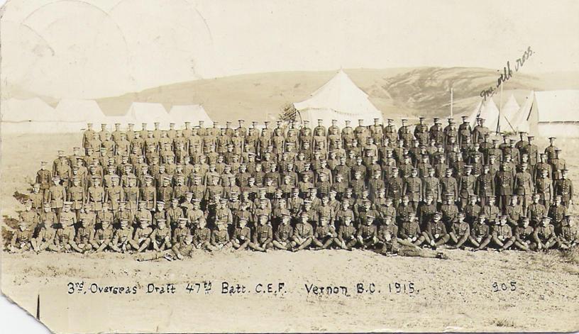 3rd Overseas Draft, 47th Batt. C.E.F. Vernon, BC, 1915, front.