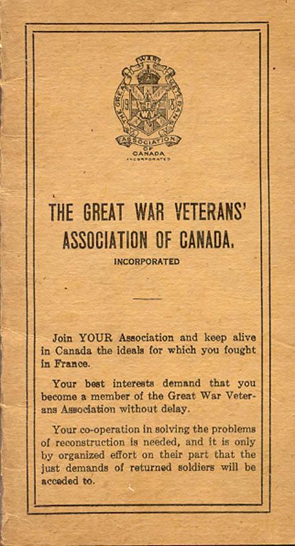 Booklet,
The Great War
Veterans' Association of Canada
Cover