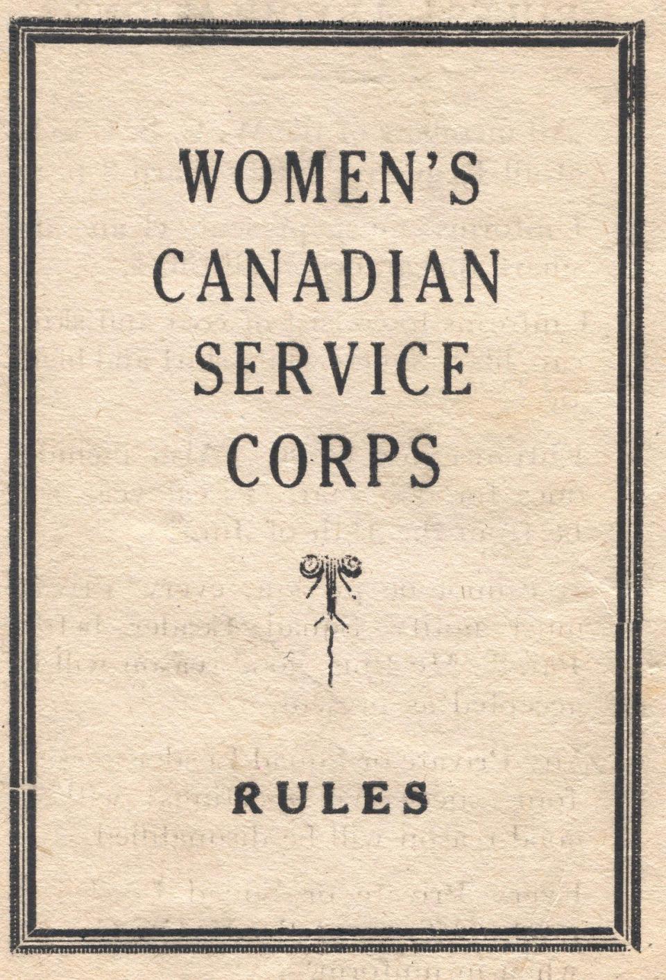 Womens Canadian Service Corps Rules manual