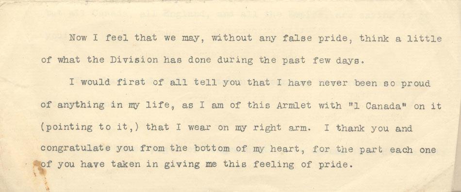Excerpt from Words Spoken to 1st Canadian Division.