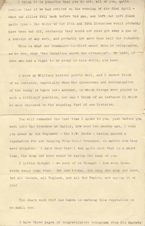 Page 2 of Words Spoken to the 1st Canadian Division.