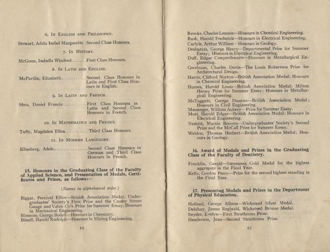 Convocation program, May 12, 1922, 12-13.