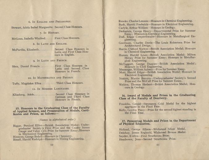 Convocation program, May 12, 1922, 12-13.