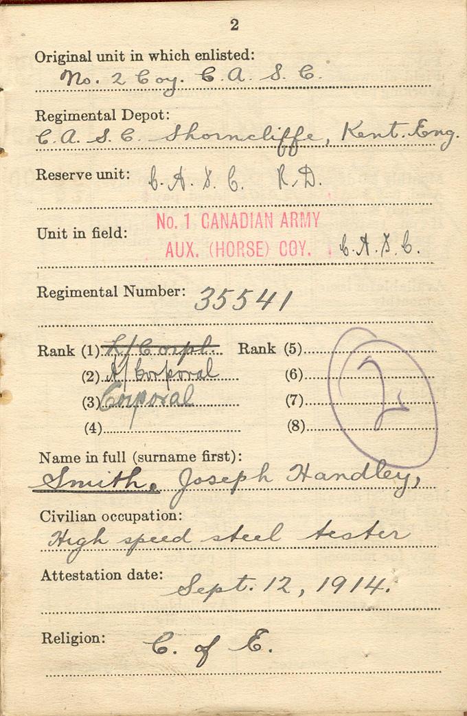 Page 2 of Active Service Paybook from August, 1918.