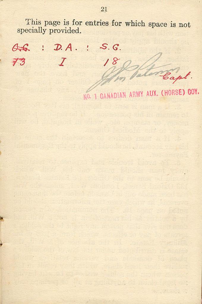 Page 21 of Active Service Paybook from August, 1918.