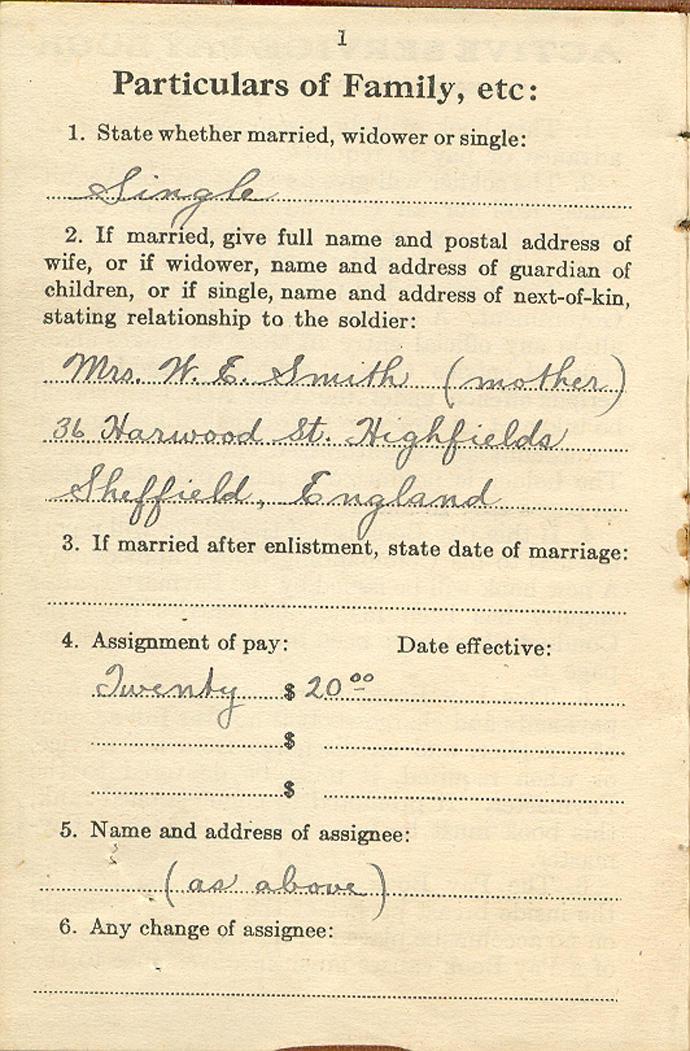 Page 1 of Active Service Paybook from August, 1918.