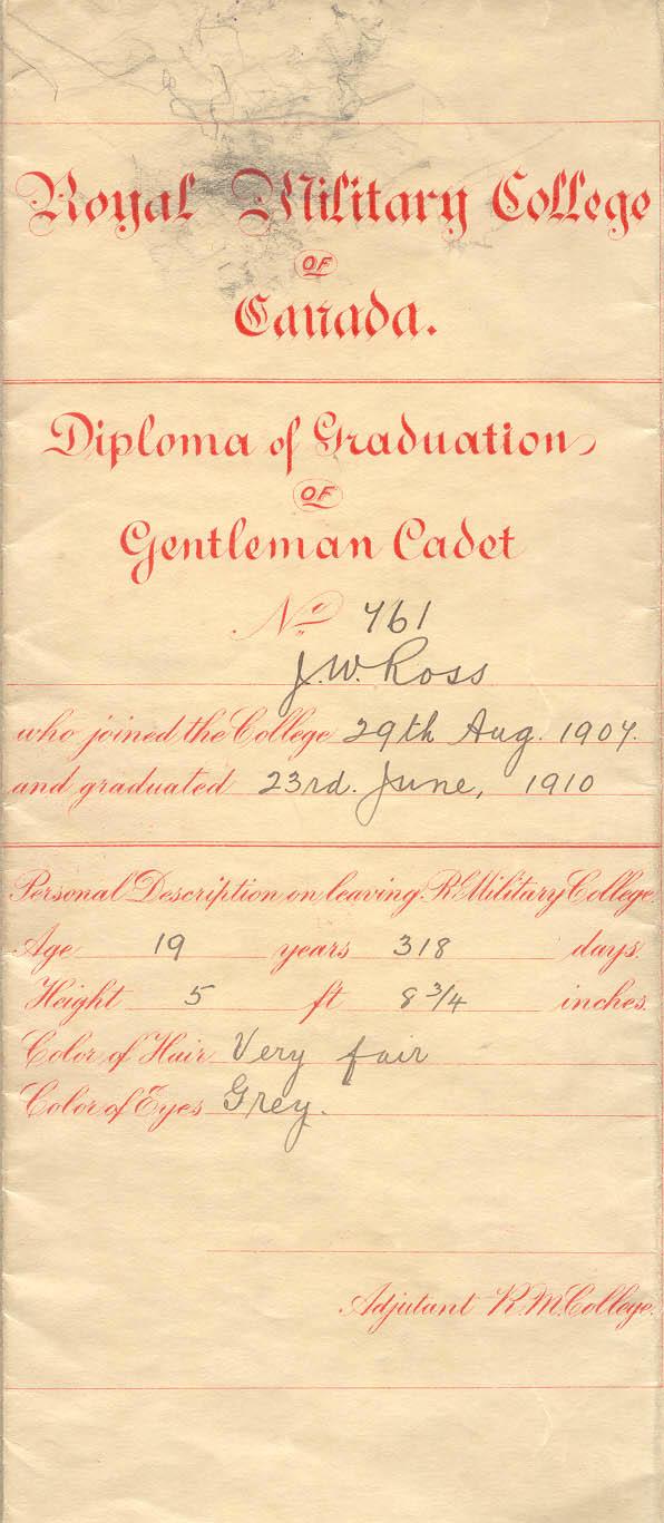 Royal Military College of Canada - Graduation Diploma, 1910