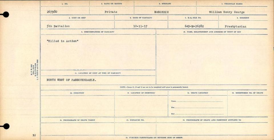 McRobbie, William Circumstance of Death Register