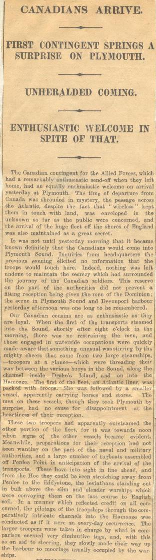 The Following 4 Newspaper Clippings
Are commenting on the arrival
of the Canadian Troops in England 
And more...