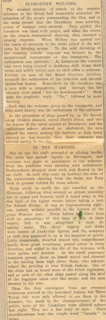 The Following 3 Newspaper Clippings
Are commenting on the arrival
of the Canadian Troops in England 
And more...