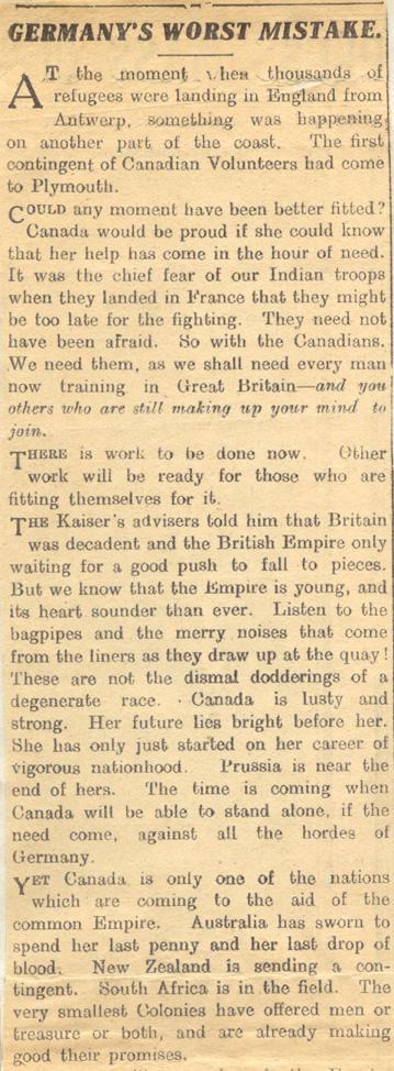 The Following 2 Newspaper Clippings
Are commenting on the arrival
of the Canadian Troops in England 
And more...