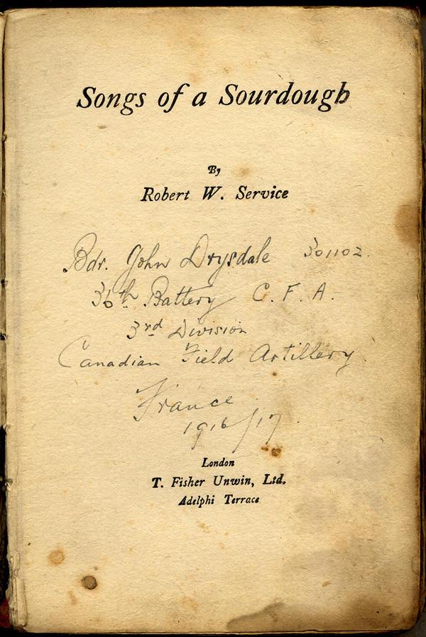 Coverpage of "Song of a Sourdough" with Drysdale's name