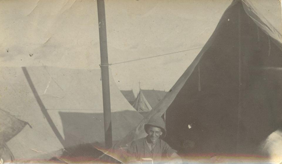 Having dinner outside the tent., Africa, WWI, Pte. Harold Dean Collection, B.E.F.