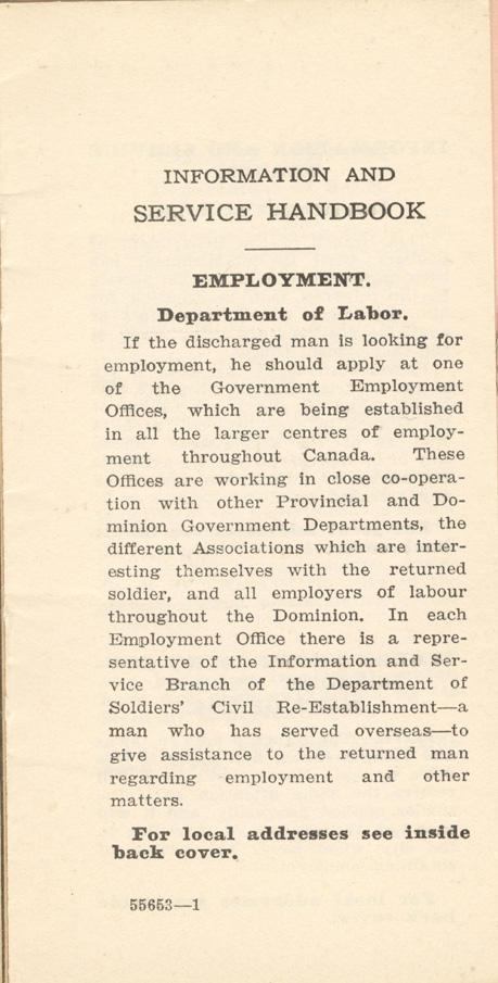 Soldiers' Civil Re-Establishment
Information &amp; Service Handbook
Page 1