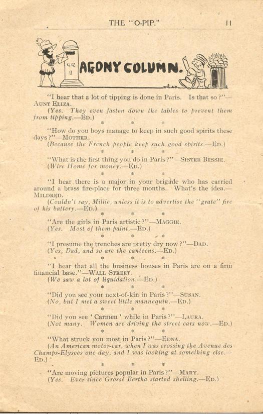 Paris Number
"O-PIP" Booklet
Published Monthly by
58th Battery C.F.A
Page 11