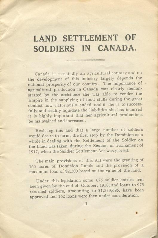 Handbook #2
The Soldier Settlement
Board of Canada
1919
Page 1
