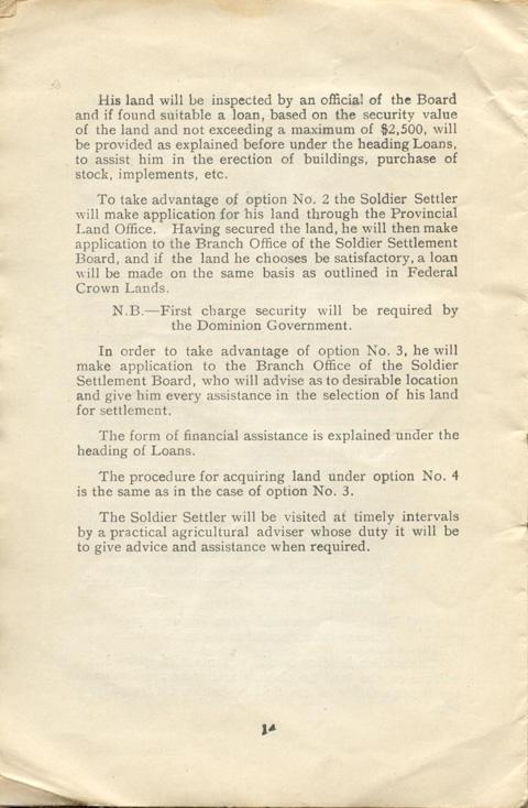 Handbook #2
The Soldier Settlement
Board of Canada
1919
Page 14