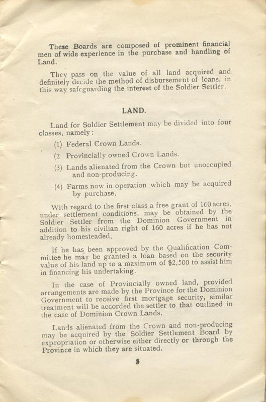 Handbook #2
The Soldier Settlement
Board of Canada
1919
Page 5