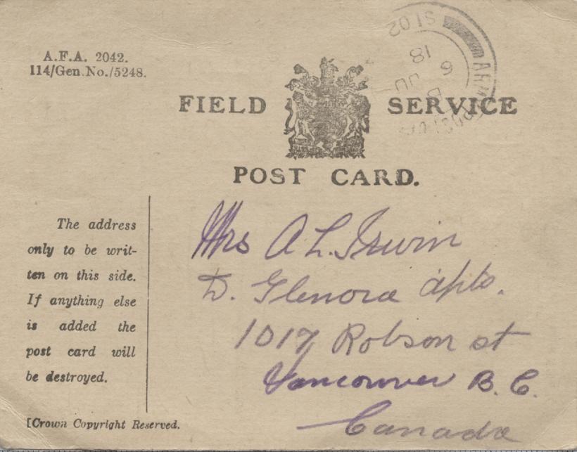 Field Service Postcard, front