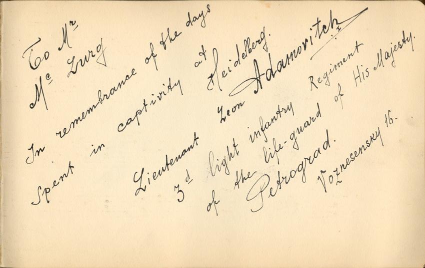 Message from Lt. Leon Adamovitch 3rd light Inf. Regt. of His Majesty, Petrograd. Voznesensky WWI