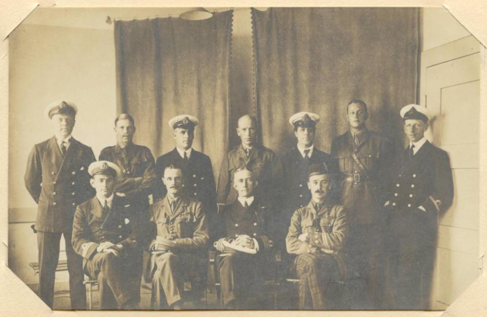 Lt. John McLurg with fellow officers at Heidelberg P.O.W. Camp Germany, Aug. 1916, WWI