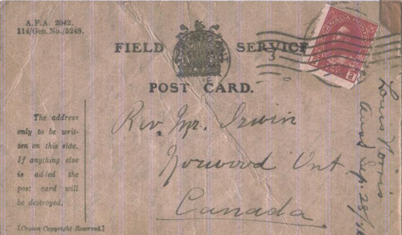 Norris, Louis. September 3, 1914. Front Postcard.