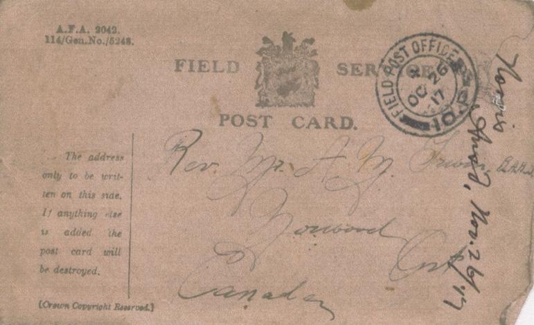 Norris, Louis. October 9, 1917. Front Postcard. 