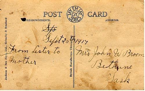 Sept 20th 1917 From Lester to Mother